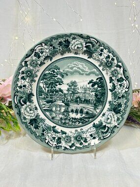 LEGEND British Heritage Earthenware Belmont Garden Toile Green Dinner Plates 4